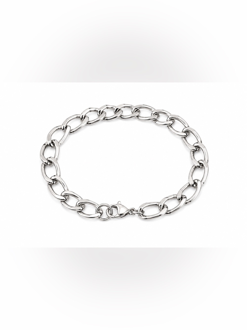 Silver Tone Chunky Oval Link Chain Bracelet Lobster Clasp
